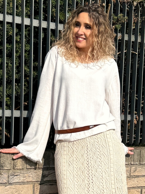 Tunika se lnem bílá odrbaný vzhled s rukávem