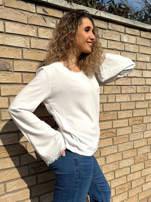 Tunika se lnem bílá odrbaný vzhled s rukávem