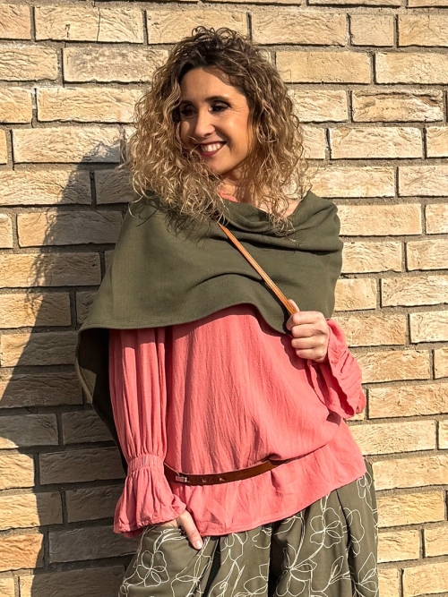 Pončo bavlněné- khaki