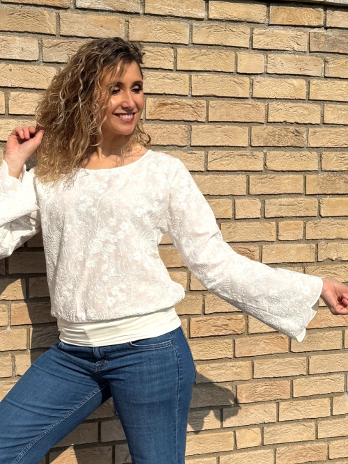 Volný top s pasem bílá madeira dlouhý rukáv