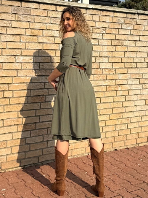 Zvonové dvoudílné šaty khaki