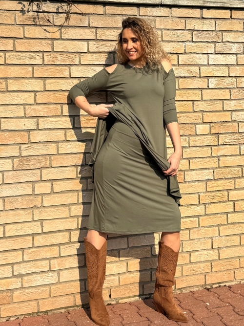 Zvonové dvoudílné šaty khaki