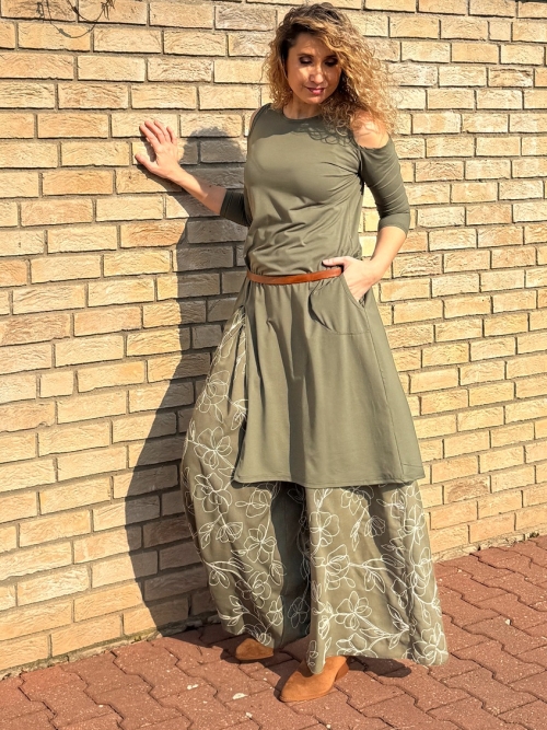 Zvonové dvoudílné šaty khaki