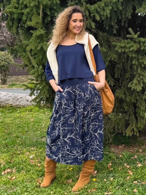 Kalhotová sukně maxi modrá s květy