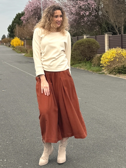 Kalhotová sukně maxi sienna