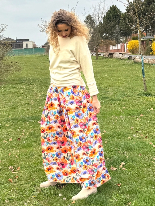 Kalhotová sukně dlouhá jarní květ