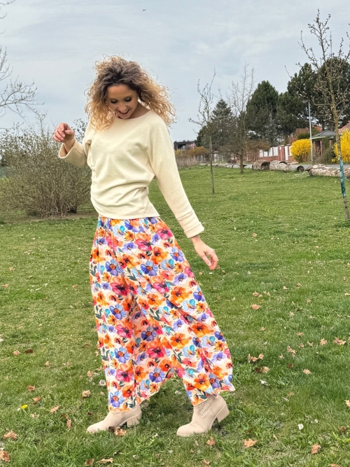 Kalhotová sukně dlouhá jarní květ