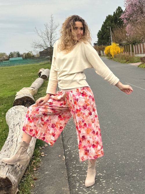 Kalhotová sukně maxi růžové barvy