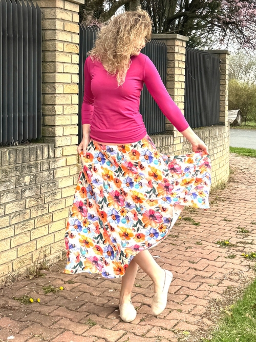 Polokolová sukně-jarní květy