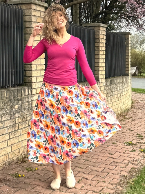 Polokolová sukně-jarní květy