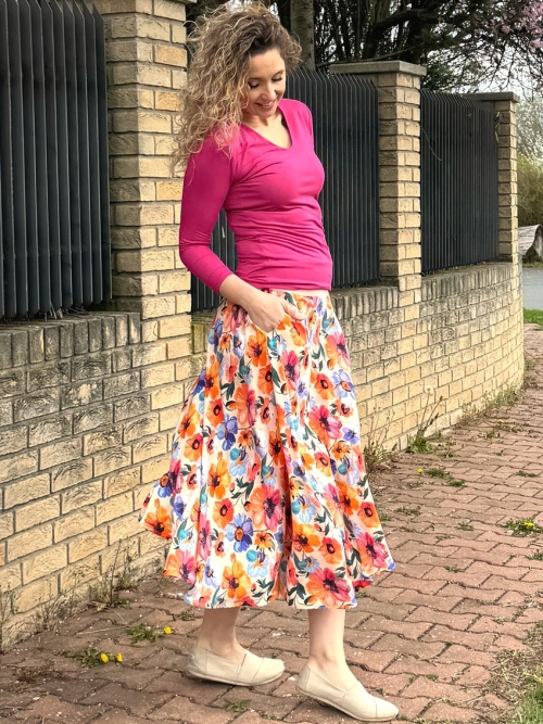 Polokolová sukně-jarní květy