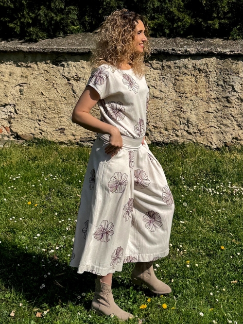 Kalhotová sukně maxi smetanová s květy