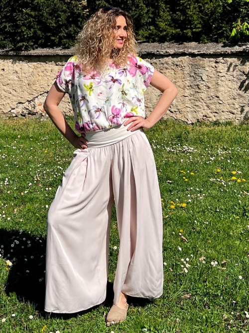 Kalhotová sukně pudrová