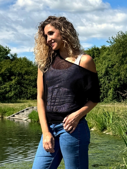 Volný top s pasem černá síťka