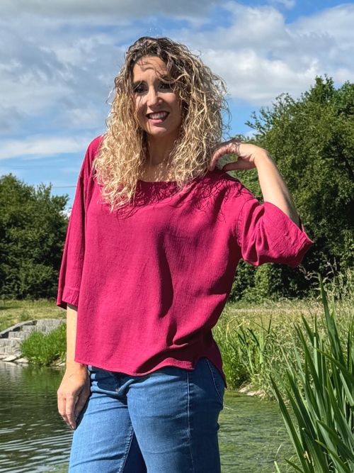 Tunika se lnem malinová