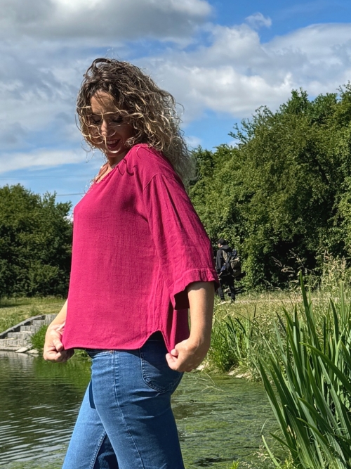 Tunika se lnem malinová