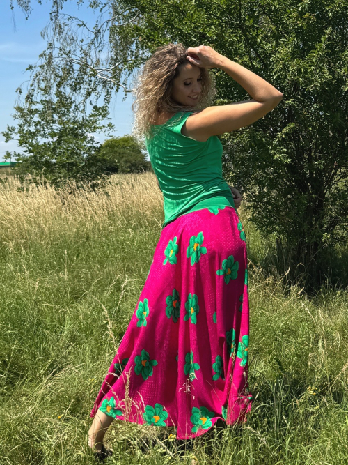 Polokolová sukně-růžovo zelená