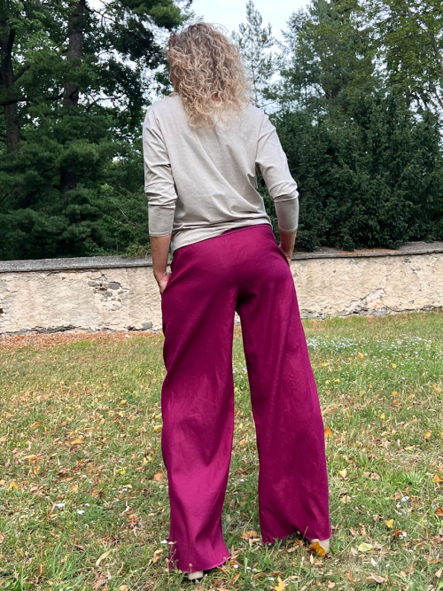Volné kalhoty - lněné amaranth