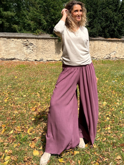 Kalhotová sukně dlouhá mauve se lnem