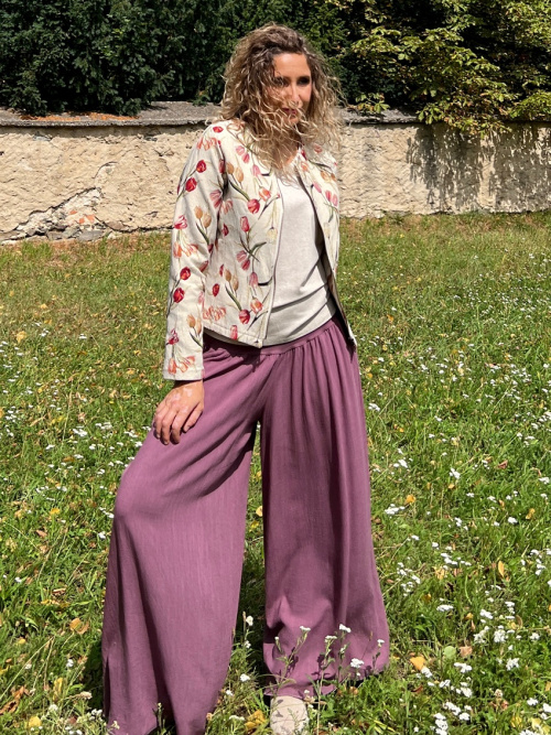 Kalhotová sukně dlouhá mauve se lnem