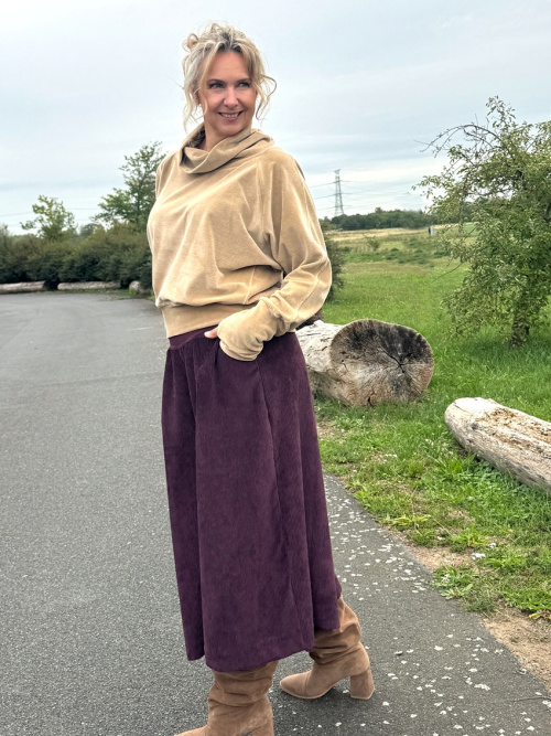 Kalhotová sukně manžestrová lilková