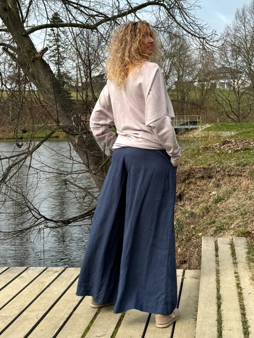 Kalhotová sukně lněná dlouhá modrá