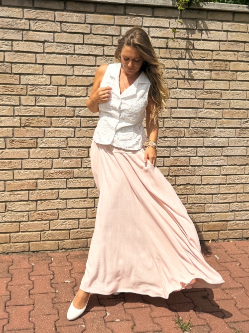 Dlouhá volná sukně světle růžová