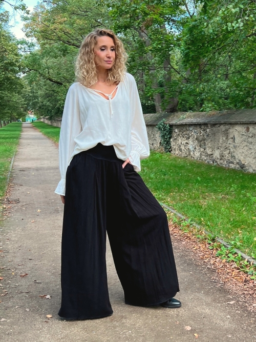 Kalhotová sukně dlouhá černá se lnem