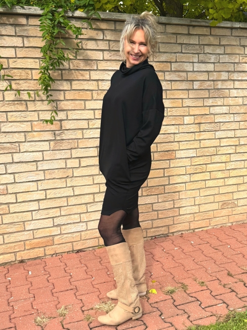 Rolákové šaty černé s rukávem