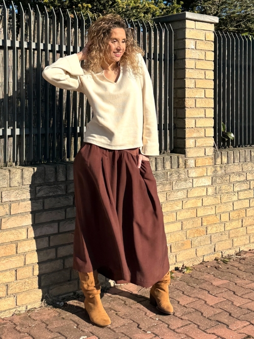 Kalhotová sukně maxi měděná