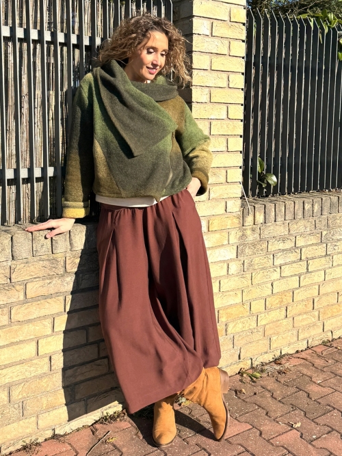 Kalhotová sukně maxi měděná