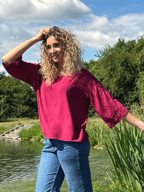 Tunika se lnem malinová