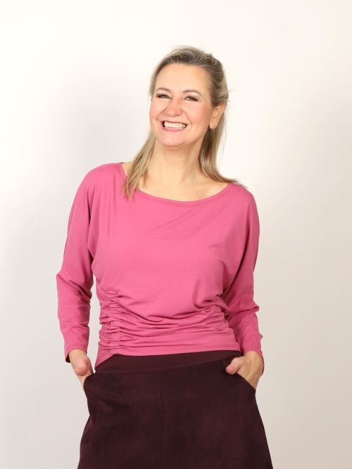 Tunika s nabíráním růžové dlouhý rukáv