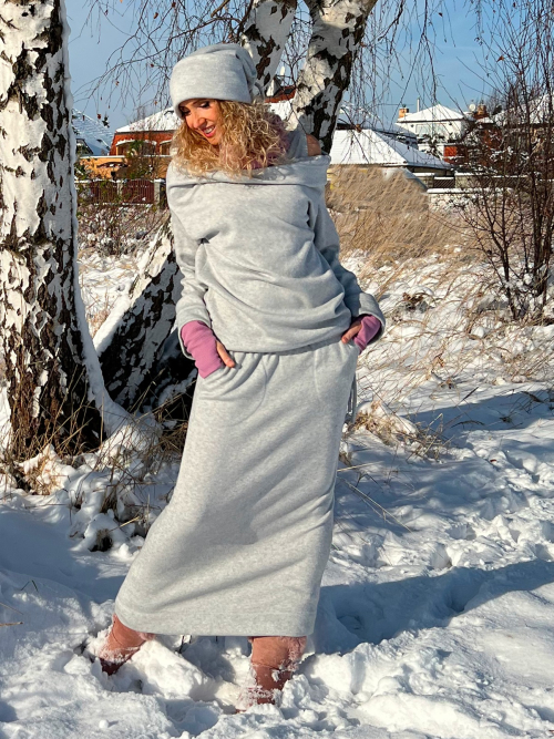 Dlouhá zimní sukně šedá