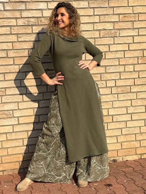 Dlouhá tunika s rozparky khaki