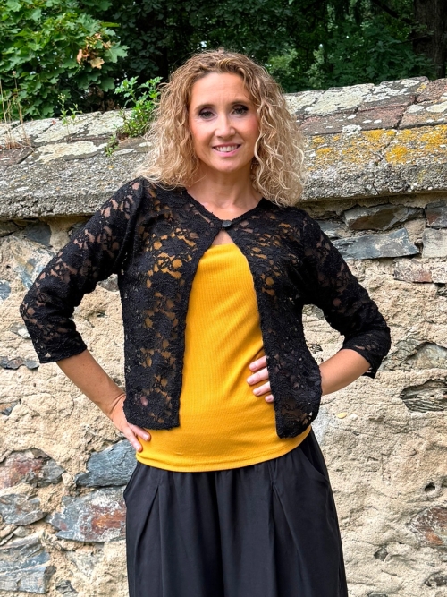 Kardigan krátký elegantní černá krajka