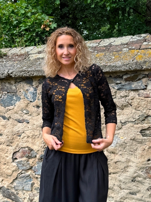 Kardigan krátký elegantní černá krajka