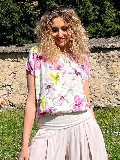 Volný top s pasem jarní květ