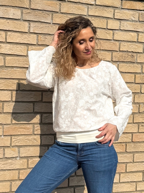 Volný top s pasem bílá madeira dlouhý rukáv