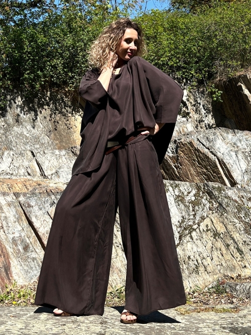 Kalhotová sukně hnědý tencel