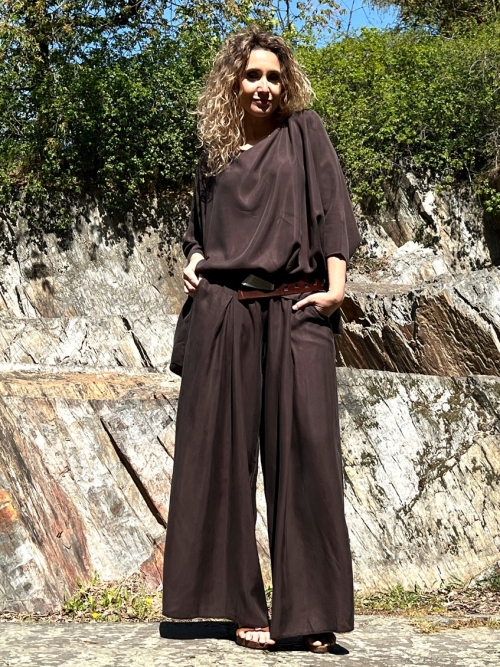 Kalhotová sukně hnědý tencel
