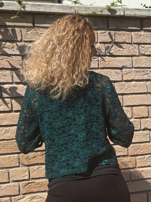 Kardigan krátký elegantní zelená krajka