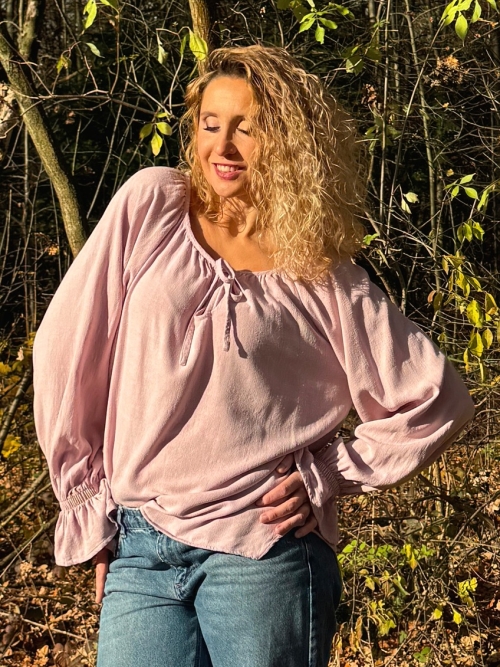 Tunika se lnem pudrově růžová