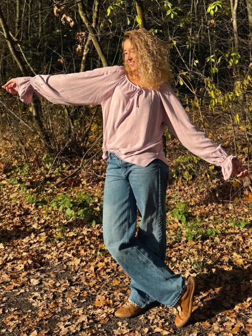 Tunika se lnem pudrově růžová