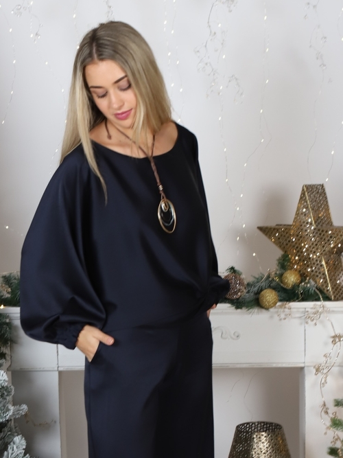 Volná tunika tmavě modrý satén