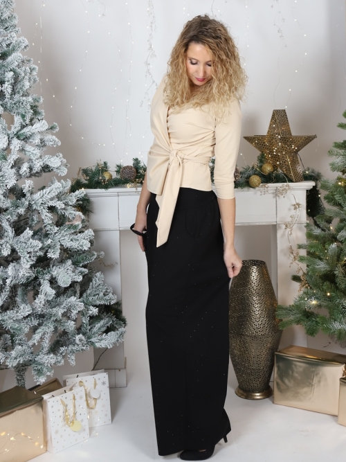 Kalhoty dlouhé se skladem s lesklými korálky