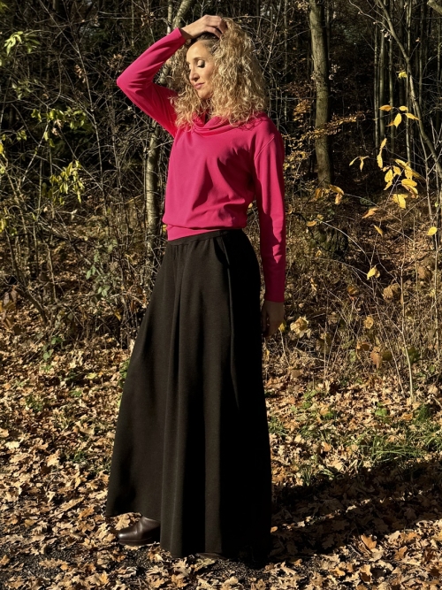 Kalhotová sukně dlouhá tmavě hnědá