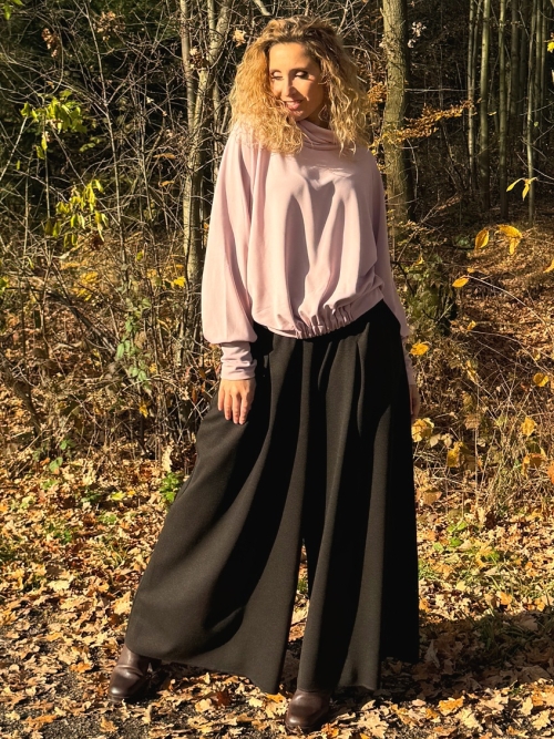 Kalhotová sukně dlouhá tmavě hnědá