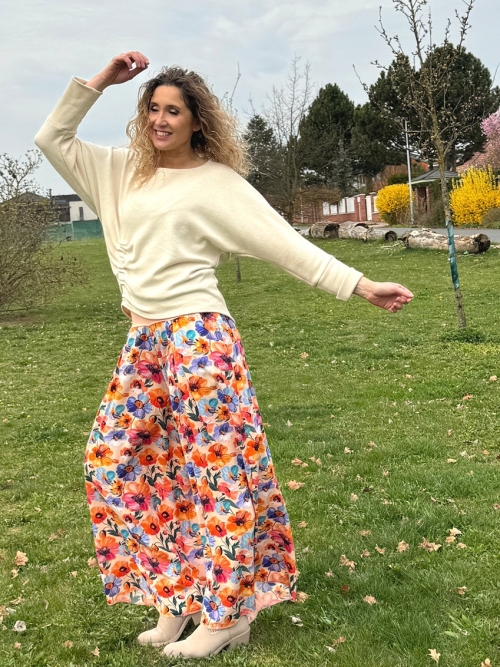 Kalhotová sukně dlouhá jarní květ