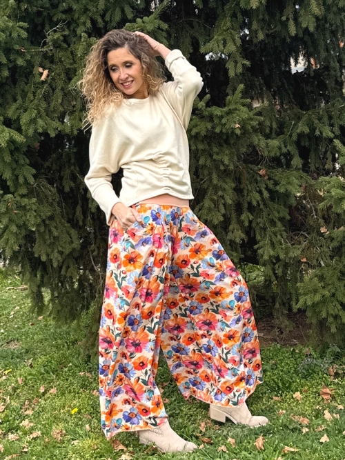 Kalhotová sukně dlouhá jarní květ